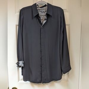 Black Button-Up Shirt with Patterned Cuffs